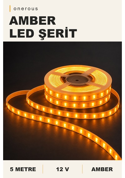 Onerous 5 M 12v Amber Led Şerit, Yapışkanlı