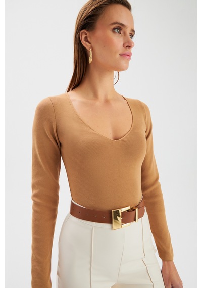 Sateen V Yaka Triko Crop - Vizon-131508 Vizon