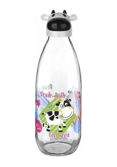 Inek Tasarımlı Sevimli Cam Suluk - Süt Şişesi 1000  Ml