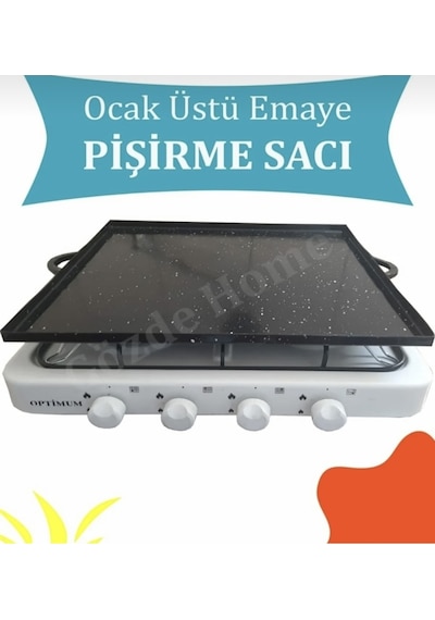 Gözdehome Ocak Üstü Katmer Sacı Gözleme Sacı Emaye Kaplı Katlanır Ayaklı Siyah 50 x 50 CM