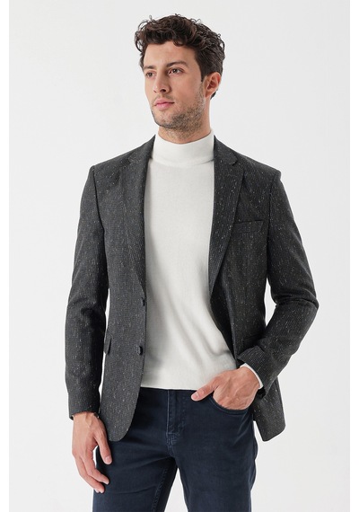 İmza Koyu Yeşil Desenli Mono Yaka Astarlı Çift Yırtmaç 6 Drop Slim Fit Dar Kesim Klasik Ceket 1002235132-koyu Yeşil Koyu Yeşil