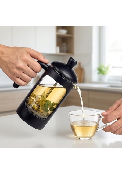 Borosilikat Cam French Press 350 Ml, Siyah Çerçeveli Kavisli Saplı Pistonlu Demlik, Kahve Ve Bitki Çayı Demleme Apa Diğer