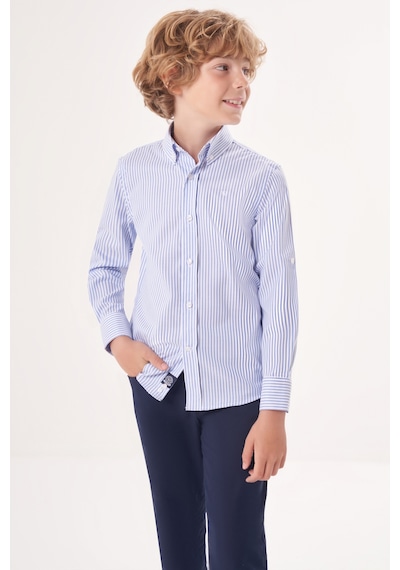 Bisse Regular Fit Yaka Düğmeli Mavi Çocuk Erkek Gömlek Gm23y231161 D35 Mavi