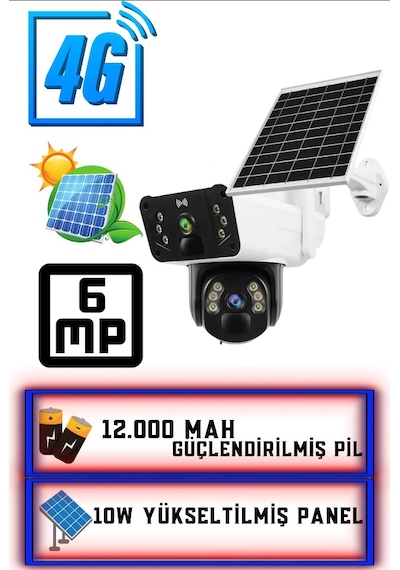 4g 12000 Mah Sim Kart Girişli Solar 6mp Güneş Enerjili Kablosuz