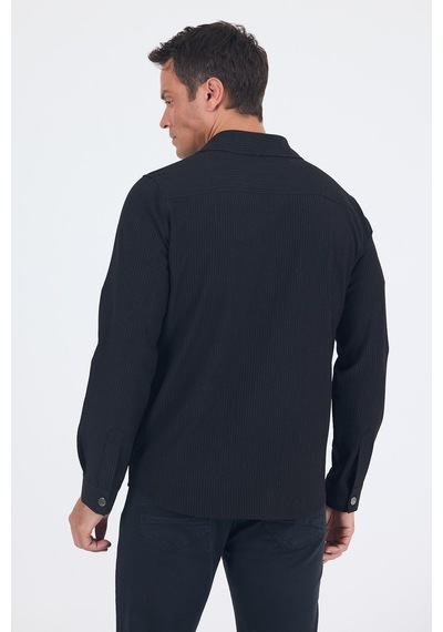 İmza Çizgili Desen Gofreli Ayaklı Gömlek Yaka Astarsız Esnek Comfort Fit Mont 1007250117 Siyah İmza Çizgili Desen Gofreli Ayaklı Gömlek Yaka Astarsız Esnek Comfort Fit Mont 1007250117 Siyah
