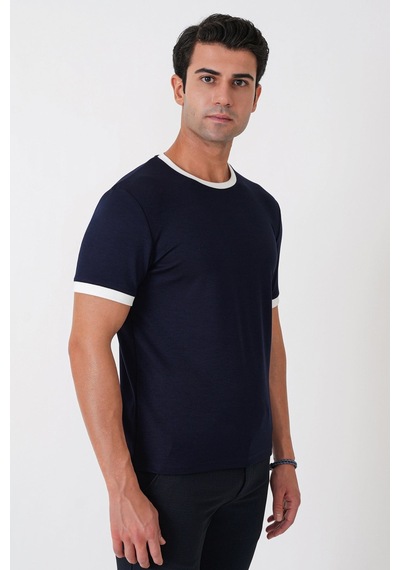 Efor Slim Fit Bisiklet Yaka Lacivert-ekru Tişört Ts 932