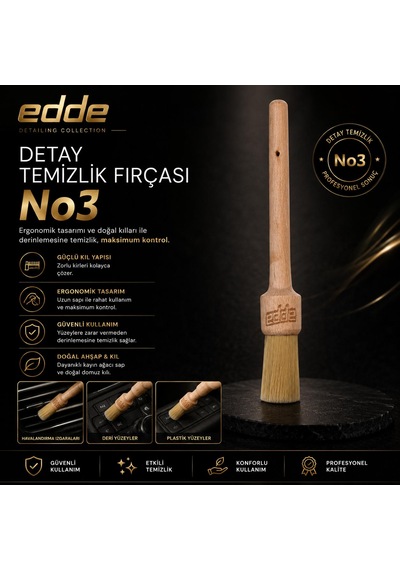 Edde Araba Araç Oto Yıkama At Kılı Detay Fırçası Detailing Fırçası Detaylı Temizlik Fırçası No:3 1