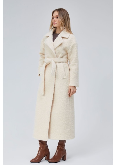 Kadın Buklet Kaşe Oversize Kaban Ekru