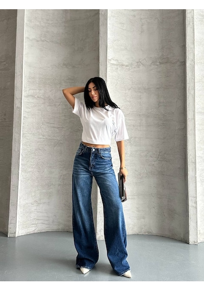 Zdn Jeans Yüksek Bel Wide Leg Jean Pantolon Mavi - Mavi