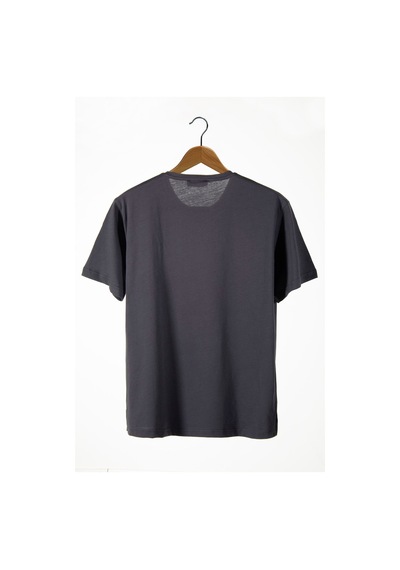 Kadın Antrasit Bisiklet Yaka Önü Anime Kızı Baskılı Oversize T-shirt Antrasit