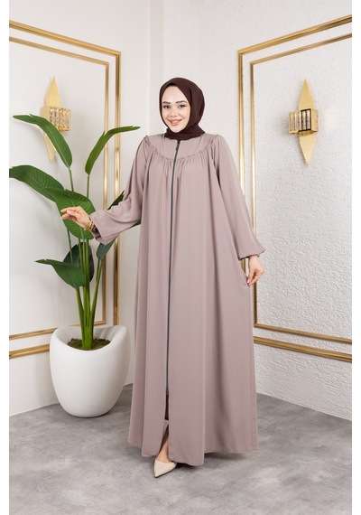 Nevayla Moda Ön Ve Arka Robalı Ferace - Bej / F0142 Bej