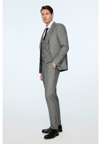 Morven Erkek Siyah Poliviskon Trend Desenli Slim Fit Sivri Yaka Yelekli Takım Elbise 26mc001084001 Siyah