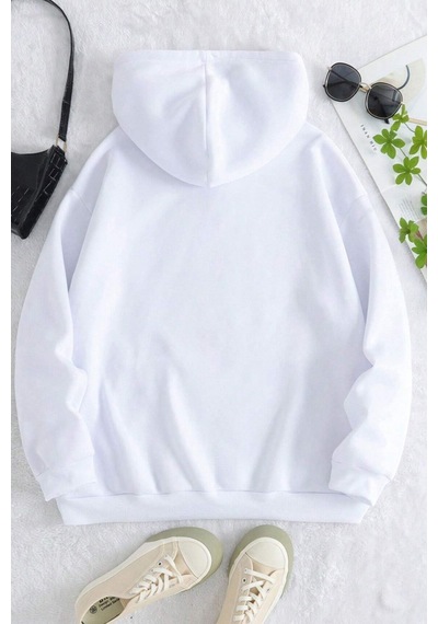 Uyguntarz Leopar Kalp Baskılı Oversize Sweatshirt beyaz