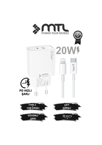 20w Ultra Hızlı Çift Çıkış Type-c + Usb Adaptör + Type-c To Apple Uyumlu iPhone Lightning Kablo Şarj Seti Mt1750