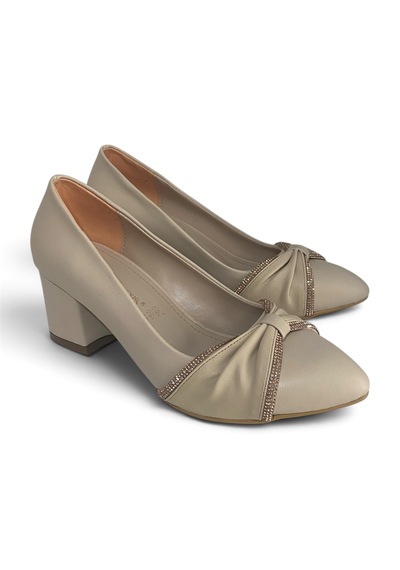 Güneşayakkabı Kadın Kurdaleli Bej-krem Kalın Topuklu Ayakkabı 5 Cm Bej - Krem