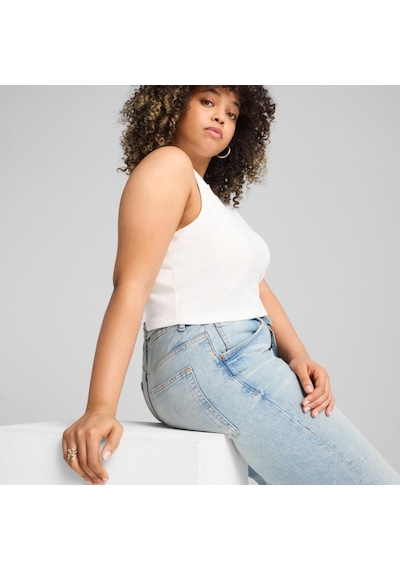 Puma Wardrobe Ess Ribbed Crop Top Kadın T-shirt Beyaz
