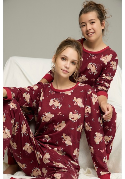Siyah İnci Pamuklu Bisiklet Yaka Örme Pijama Takım25241141 Bordo