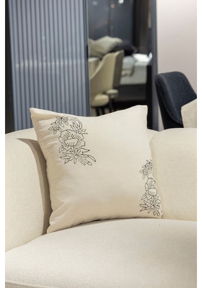 Doğal Pamuk Keten Kırlent Kılıfı 2 Adet, 45x45 Cm El Baskılı Şık Tasarım Beyaz - 677290037 Beyaz