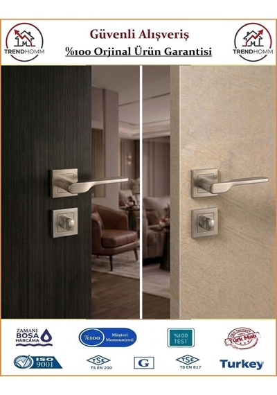 Grossavm Sedir Rozetli Wc Banyo Kapı Kolu - Nikel - 1 Takım Ön Ve Arka
