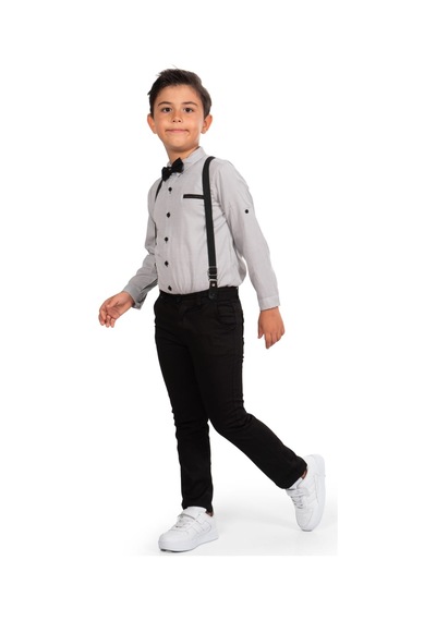 Mnk Baby & Kids Oxford Gömlek Uzun Pantolon Erkek Çocuk Takımı Koyu Gri