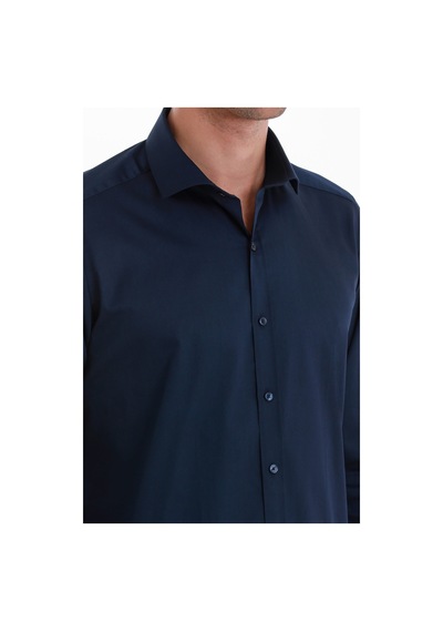 Hatemoğlu Lacivert Slim Fit Düz 100% Pamuk Açık İtalyan Yaka Uzun Kollu Saten Gömlek 24d190000045 005 Lacivert