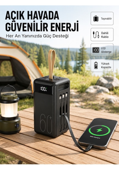 Led Ekranlı Çok Fonksiyonlu Ünitesi Yeni Nesil 10000mah 20w Powerbank Siyah