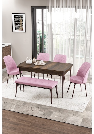 Canisa Zen Serisi 80x132 Mdf Açılabilir Barok Ahşap Desen Masa Takımı 4 Pembe Sandalye Ve 1 Bench Masa Barok Sandalye Ve Bench Pembe Canisa Zen Serisi 80x132 Mdf Açılabilir Barok Ahşap Desen Masa Takımı 4 Pembe Sandalye Ve 1 Bench Masa Barok Sandalye Ve Bench Pembe
