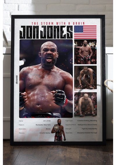 Jon Jones Ufc Siyah Ahşap Çerçeveli Poster, Dekoratif Dövüş Duvar Tablosu