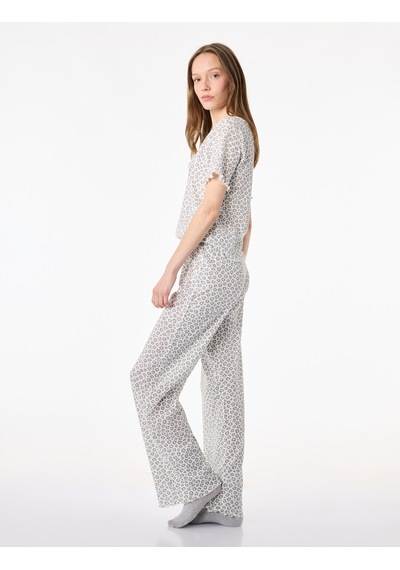 Koton Pamuklu Kısa Kollu Bisiklet Yaka Leopar Desenli Pijama Takımı Gri Desenli 6slk40111mk