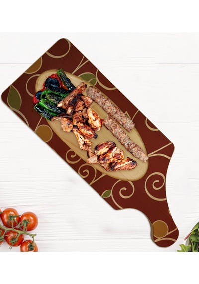 Bk Gift Retro Motif Tasarımlı Dikdörtgen Şeklinde Doğal Ahşap Servis Ve Sunum Tabağı Model 1