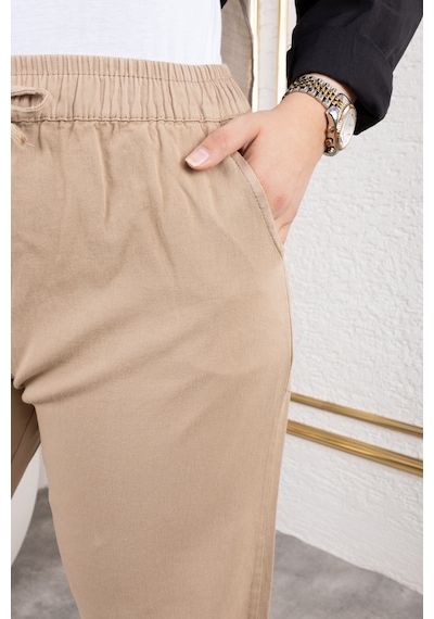 Nevayla Moda Beli Lastikli Keten Pantolon - Vizon / A0104 Vizon