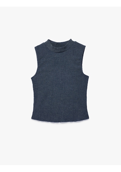 Koton Bisiklet Yaka Slim Fit Bürümcük Kolsuz Bluz Mavi 6sal30012ık Mavi
