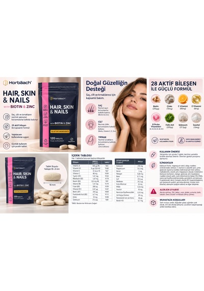 Horbäach Hair, Skin & Nails Biotin & Zinc, 120 Tablet