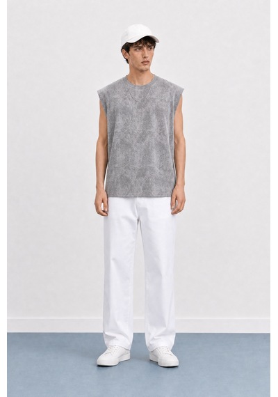 Respire Erkek Yıkamalı Tank Top Atlet Gri