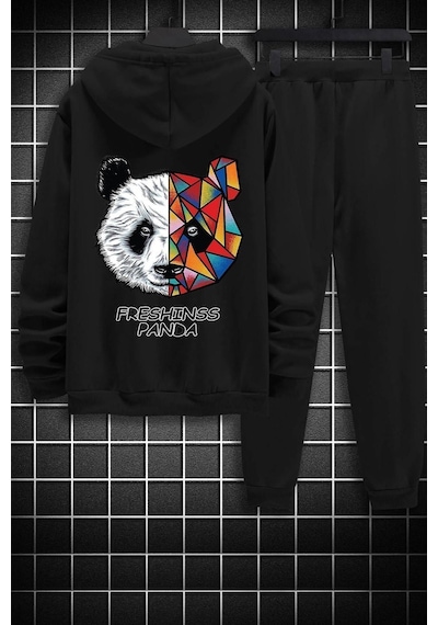 Uyguntarz Unisex Panda Eşofman Takımı Siyah