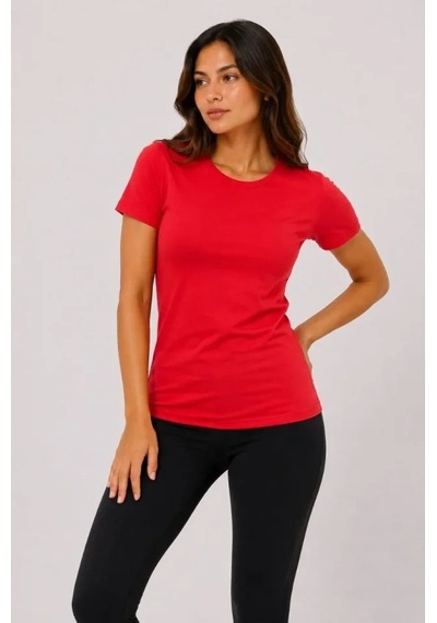 Defymoda Basic Tişört Bisiklet Yaka Kısa Kol Günlük Yazlık Slim Fit T-shirt - Kırmızı