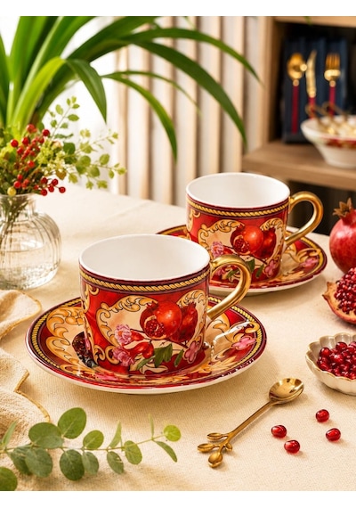 2 Kişilik Double Nar Kahve Fincanı-6103 Çok Renkli