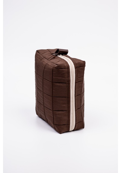 Fabric Craft Bag Ahşap Saplı El Çantası Kahverengi Kapitone 46x30 Cm Kahverengi
