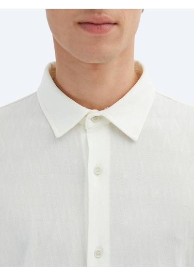Kip Ekru Desenli Regular Fit Casual Gömlek Ekru