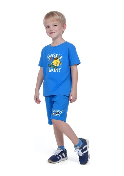 Fyk Kids Erkek Çocuk Tişört-şort Skate Baskılı Alt-üst Takım Mavi