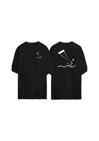Thewert Unisex Yaratıcı Uçurtmalar Ön Arka Baskılı Sıyah Oversize T-shirt Siyah