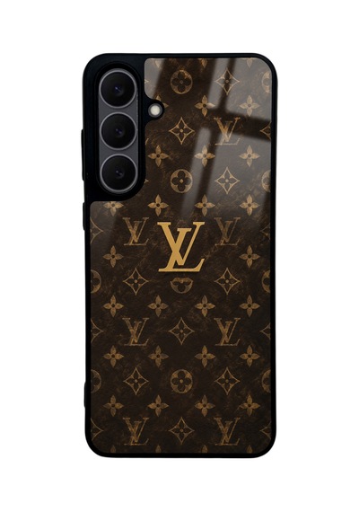 Samsung Uyumlu  S25 Fe Brown Gold Lv Tasarımlı Glossy Telefon Kılıfı Kahverengi