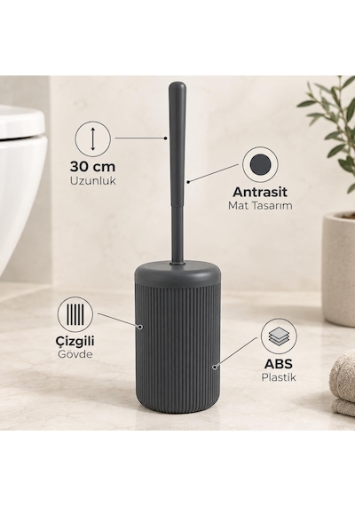 Lexroo Siyah Çizgili Lüks Tuvalet Fırçası Seti 30 Cm Uzunluk