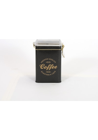 Evle Sn Coffee Desenli Kilitli Kapaklı Dikdörtgen Metal Saklama Kabı Siyah 1 L 7.5 x 10 x 15 C M
