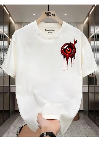 Tarzsokak Unisex Kod 3 Eyelash Desen T-shirt Beyaz