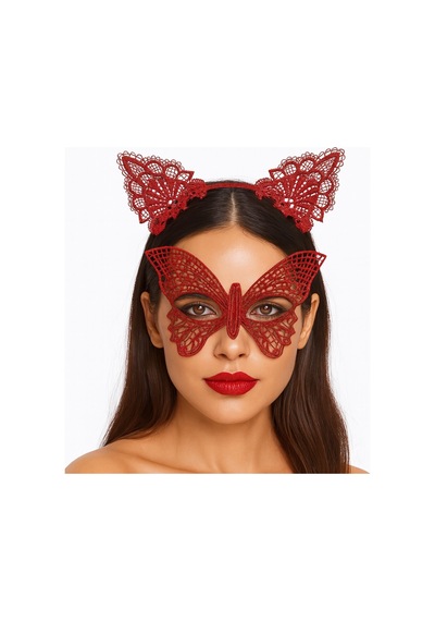 Gösterişli Kırmızı Dantel Maske Ve Taç Seti 7 No Masquerade Ve Detler İçin