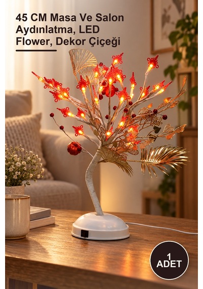 1 Adet Dekoratif Ledli Çiçek 45 Cm Masa Ve Salon Aydınlatma, Led Flower, Dekor Çiçeği