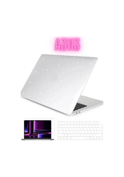 Apple Uyumlu MacBook Air 2024 13.6 Inç M3 Çip A3113 Tam Alt Üst Kılıf Klavye Kılıfı Ekran Koruyucu Film Simli