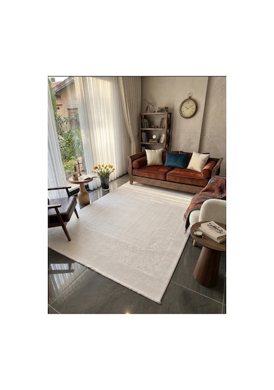 Merinos Vista Beyaz Renk %100 Akrilik Parlak Dokuma Modern Yumuşak Dokulu Salon Oturma Odası Halısı 76589-60