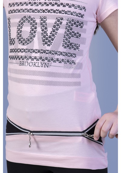 Toontoy Kids Toontoy Kız Çocuk T-shirt Love Varak Baskı Pudra